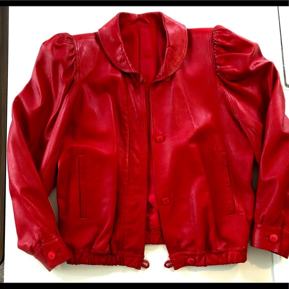 Neiman Marcus designer Red Florentine leather bomber Jacket sz EU 44/ US S-M - Picture 2 of 14